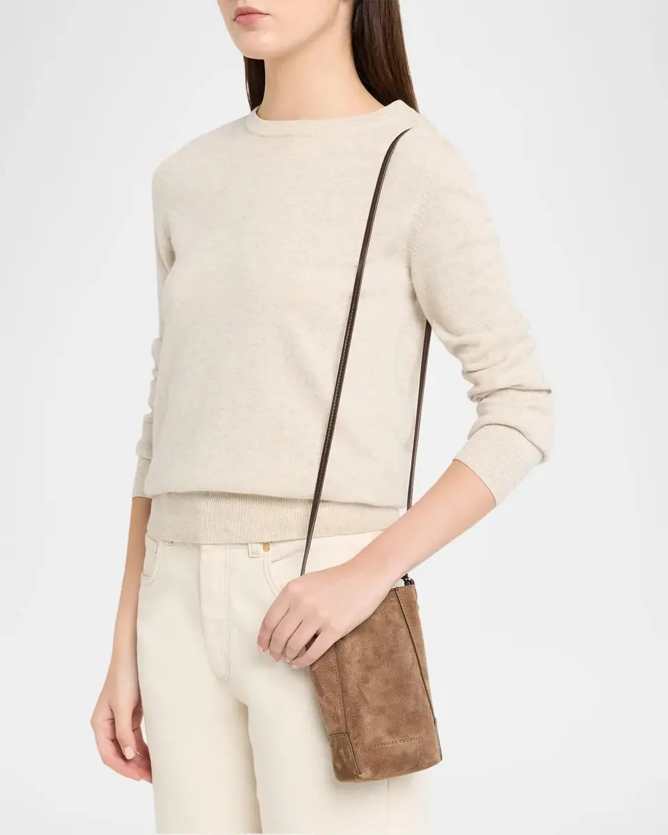 Brunello Cucinelli Mini Suede Phone Crossbody Bag with Monili Beading | Thumbnail 2 Brunello Cucinelli Mini Suede Phone Crossbody Bag with Monili Beading | Thumbnail 2