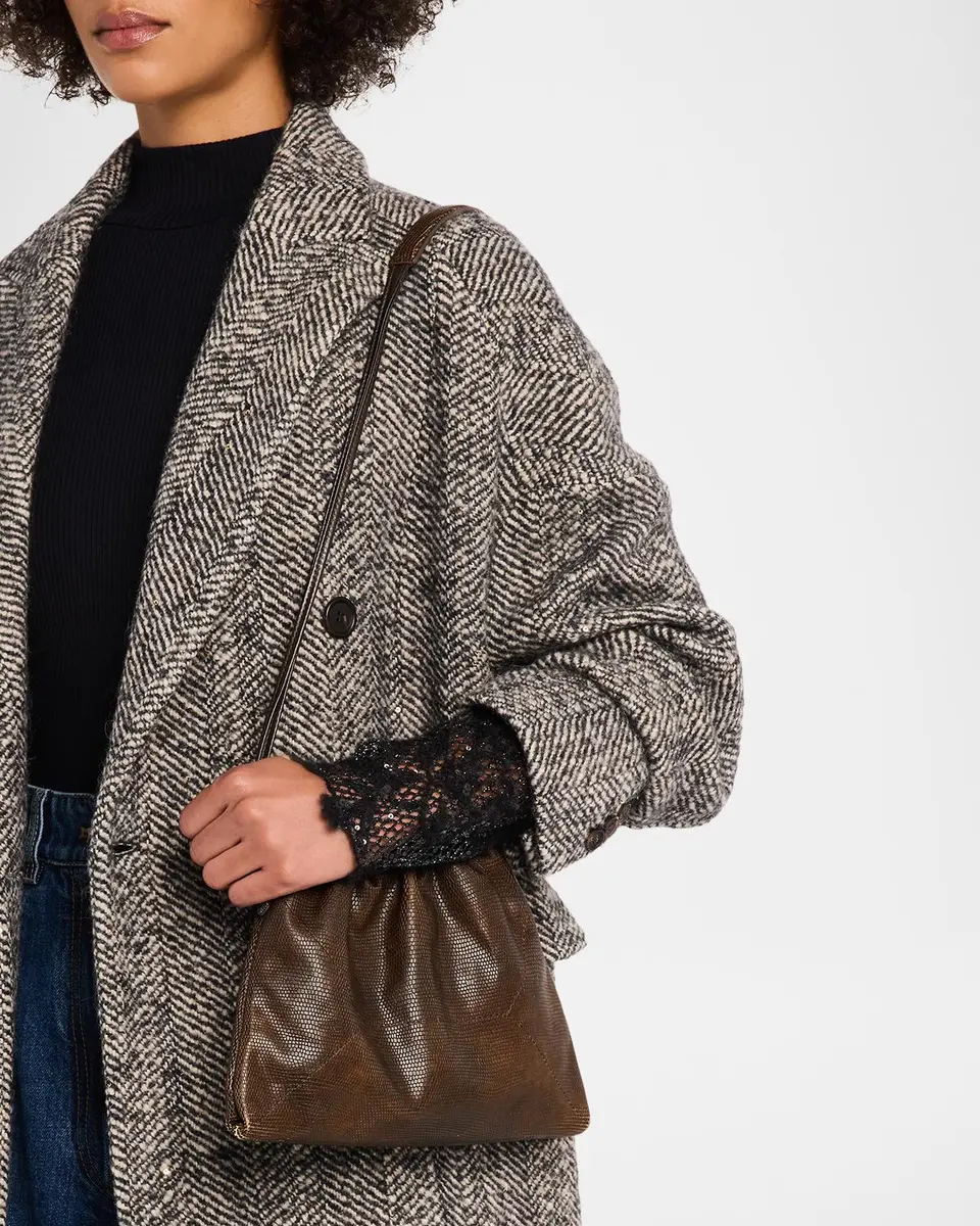 Brunello Cucinelli Drawstring Lizard-Print Leather Shoulder Bag | Thumbnail 2 Brunello Cucinelli Drawstring Lizard-Print Leather Shoulder Bag | Thumbnail 2