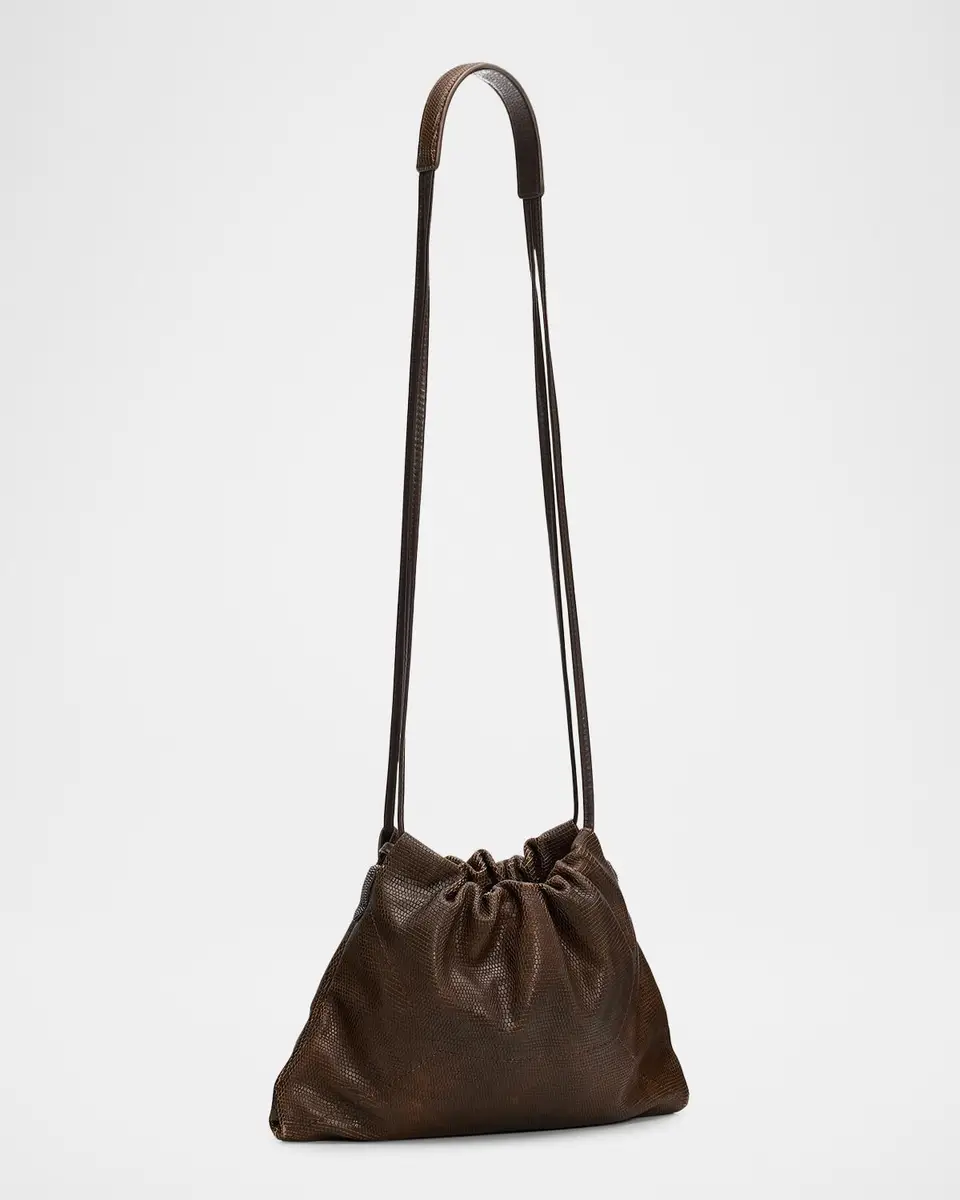 Brunello Cucinelli Drawstring Lizard-Print Leather Shoulder Bag | Thumbnail 3 Brunello Cucinelli Drawstring Lizard-Print Leather Shoulder Bag | Thumbnail 3