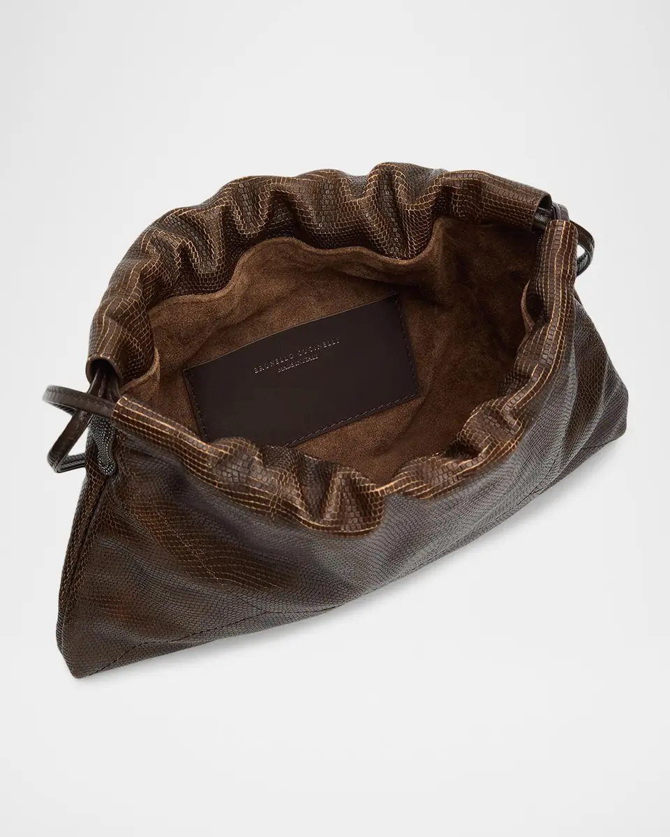 Brunello Cucinelli Drawstring Lizard-Print Leather Shoulder Bag | Thumbnail 4 Brunello Cucinelli Drawstring Lizard-Print Leather Shoulder Bag | Thumbnail 4