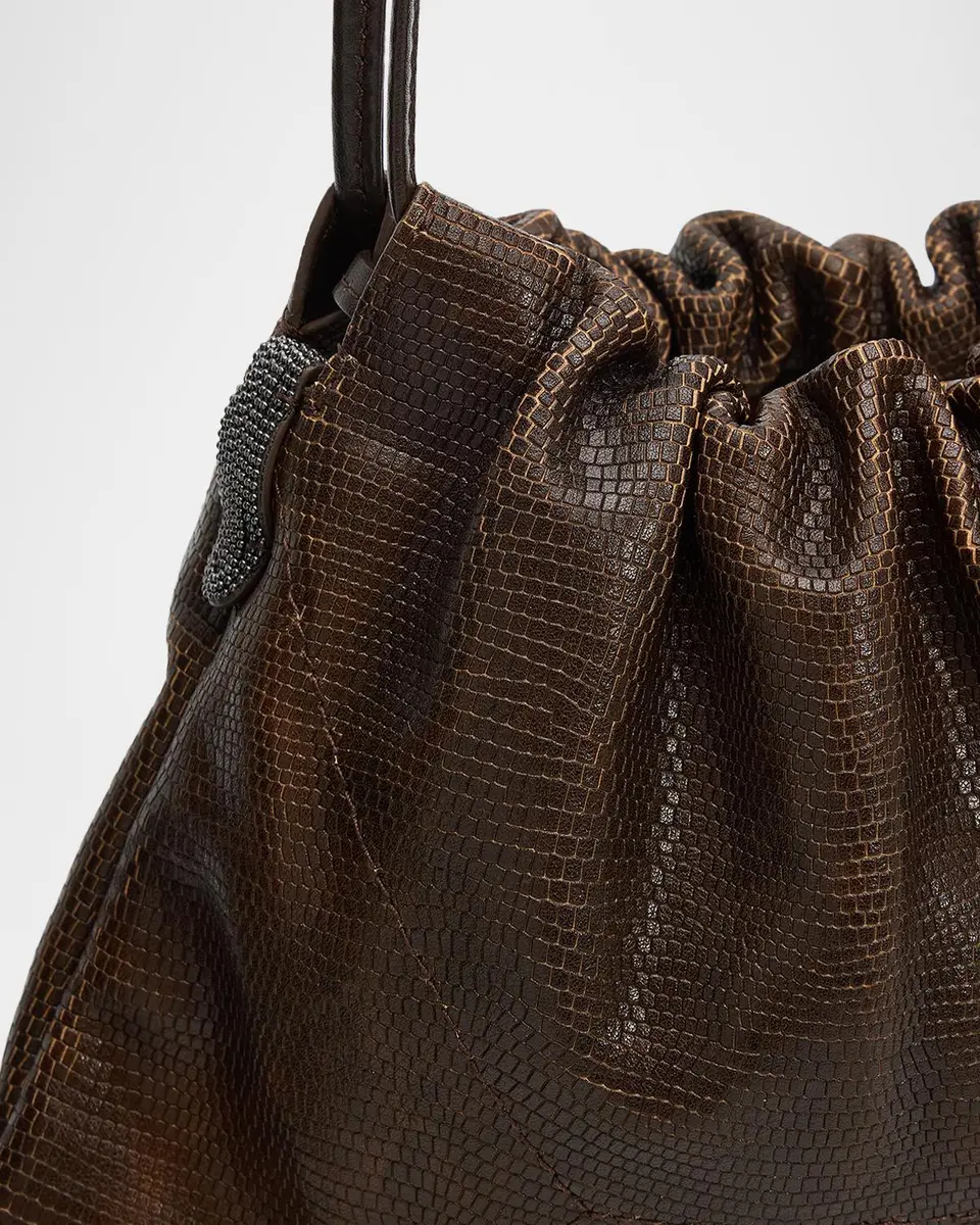Brunello Cucinelli Drawstring Lizard-Print Leather Shoulder Bag | Thumbnail 6 Brunello Cucinelli Drawstring Lizard-Print Leather Shoulder Bag | Thumbnail 6