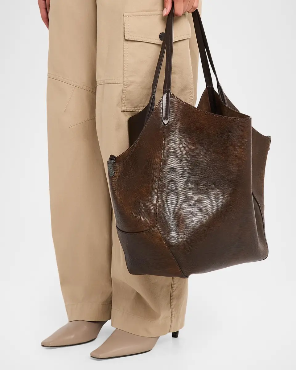 Brunello Cucinelli Lizard-Print Leather Tote Bag | Thumbnail 2