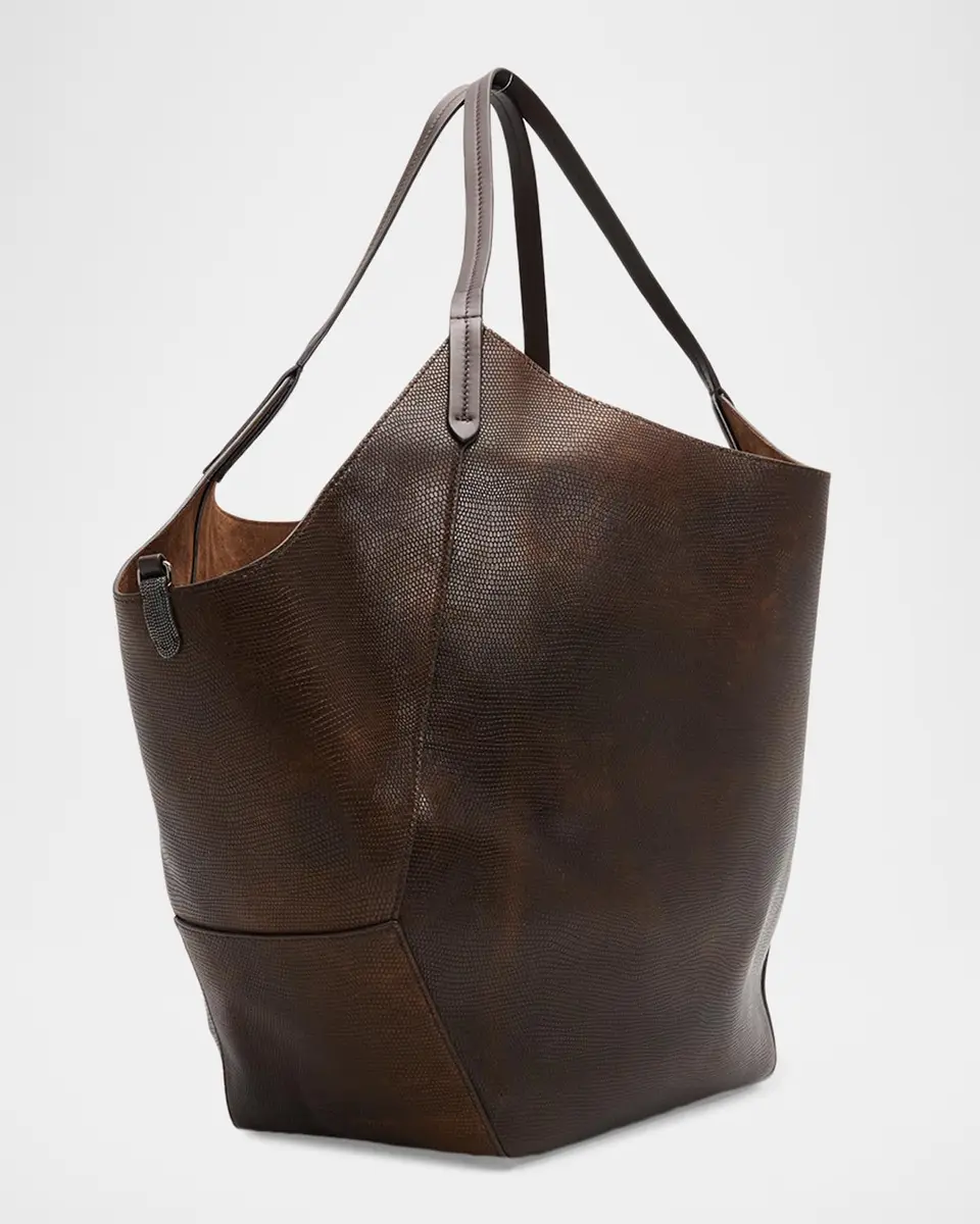 Brunello Cucinelli Lizard-Print Leather Tote Bag | Thumbnail 3