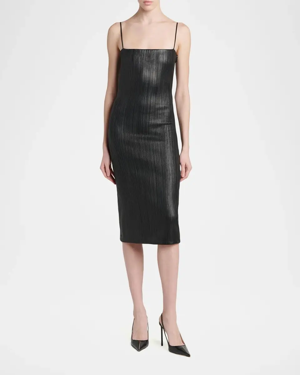Tom Ford Fluted Leather Sleeveless Midi Dress | Thumbnail 2 Tom Ford Fluted Leather Sleeveless Midi Dress | Thumbnail 2