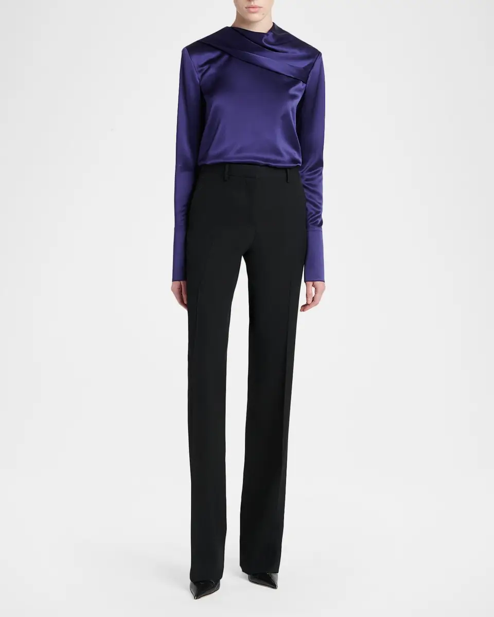 Tom Ford Silk Gathered-Collar Long-Sleeve Top | Thumbnail 2