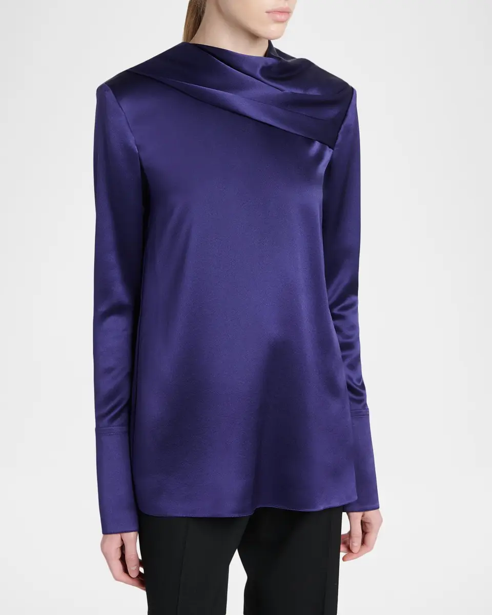 Tom Ford Silk Gathered-Collar Long-Sleeve Top | Thumbnail 4