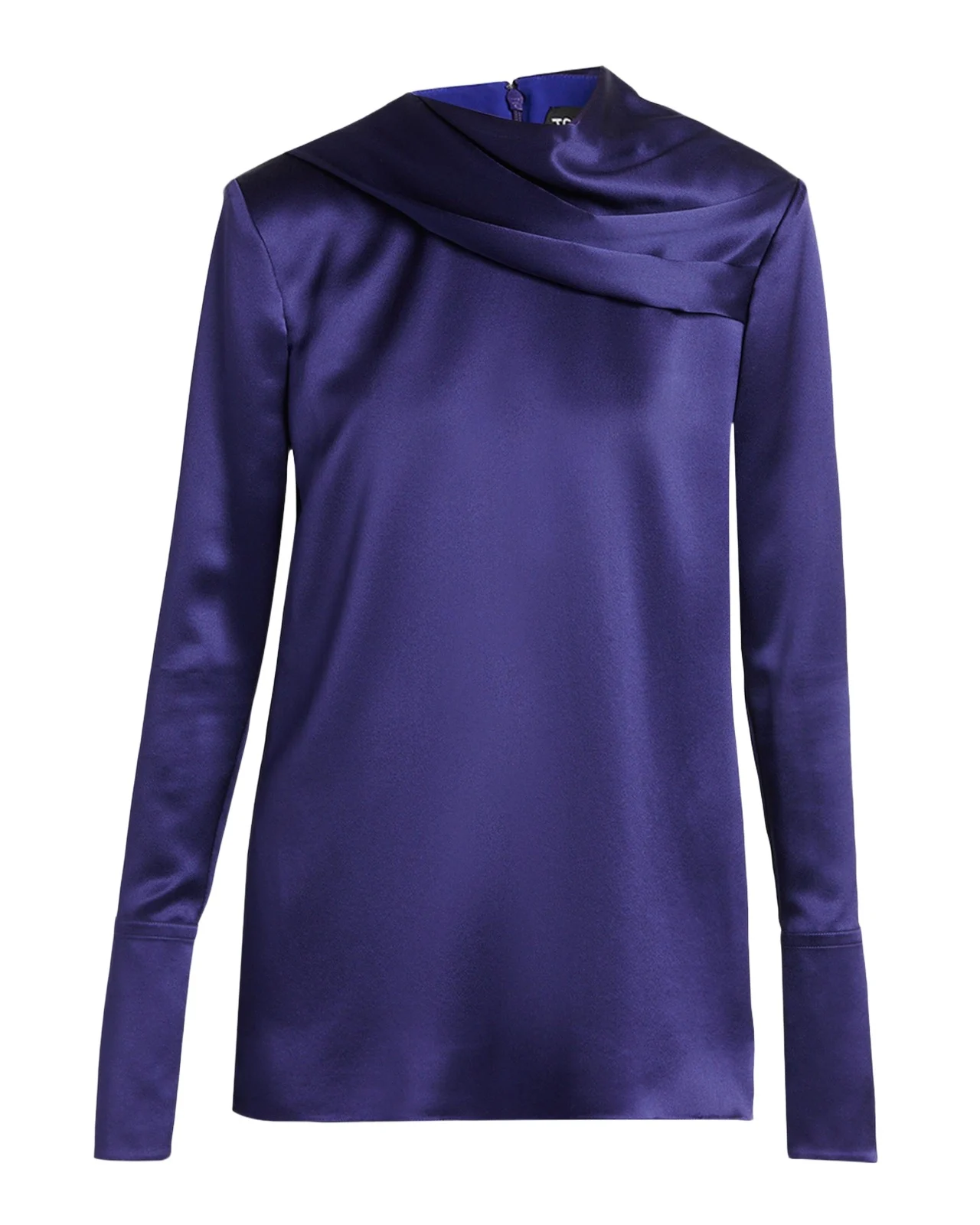 Tom Ford Silk Gathered-Collar Long-Sleeve Top
