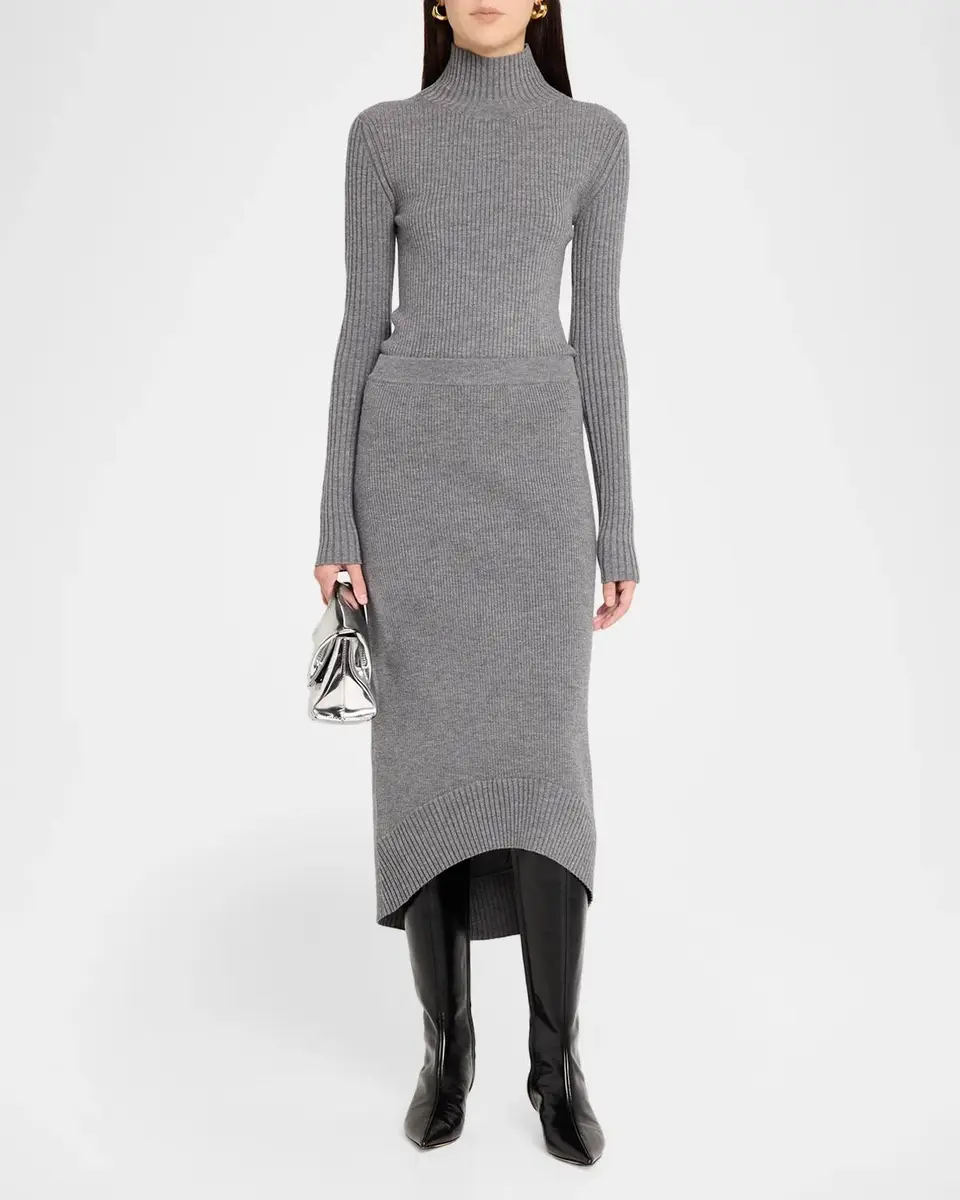 Victoria Beckham Wool-Blend Ribbed High-Low Midi Skirt | Thumbnail 2 Victoria Beckham Wool-Blend Ribbed High-Low Midi Skirt | Thumbnail 2