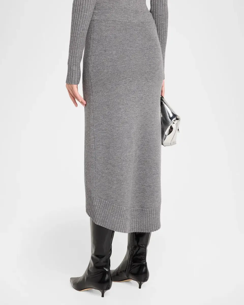 Victoria Beckham Wool-Blend Ribbed High-Low Midi Skirt | Thumbnail 3 Victoria Beckham Wool-Blend Ribbed High-Low Midi Skirt | Thumbnail 3