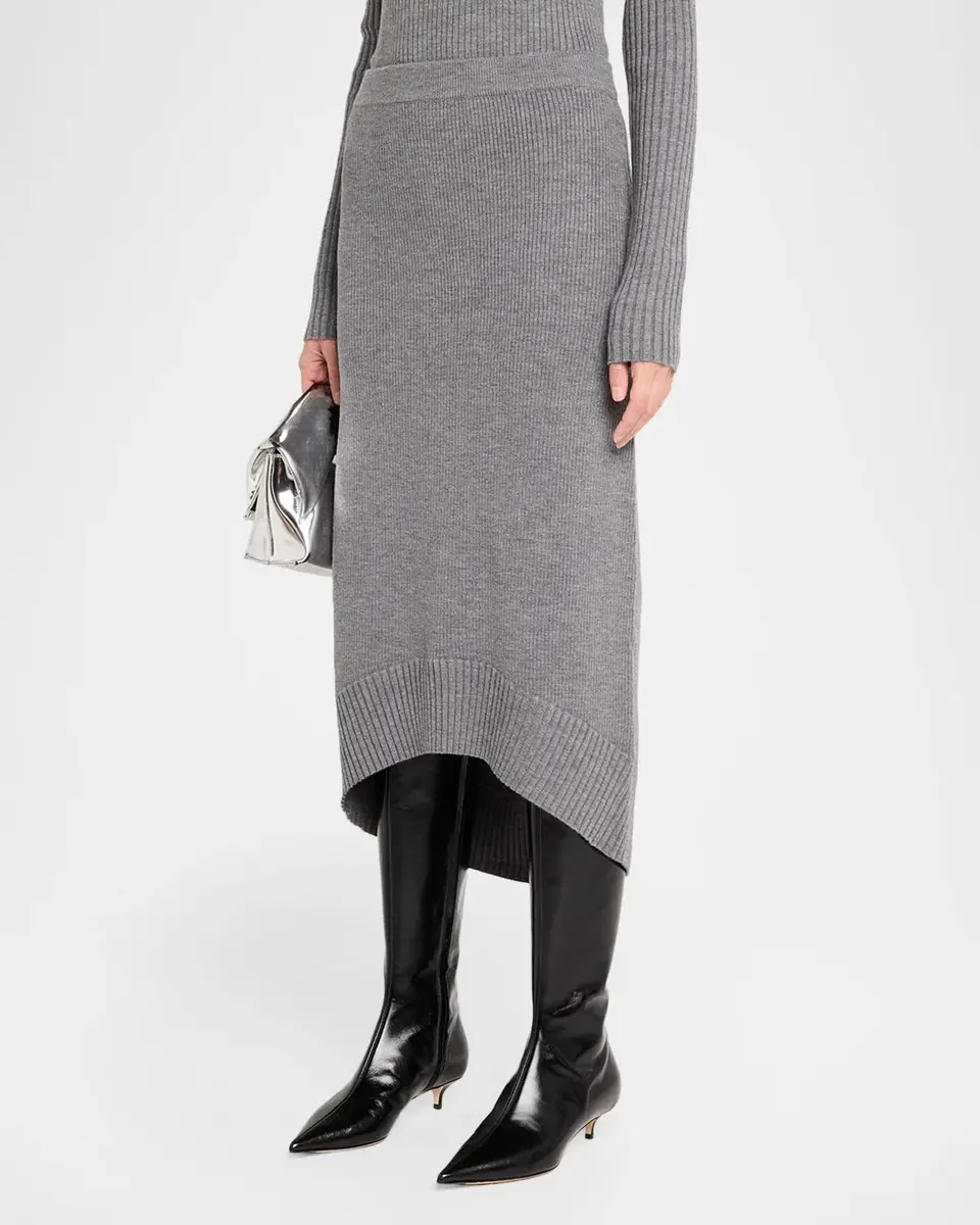 Victoria Beckham Wool-Blend Ribbed High-Low Midi Skirt | Thumbnail 4 Victoria Beckham Wool-Blend Ribbed High-Low Midi Skirt | Thumbnail 4