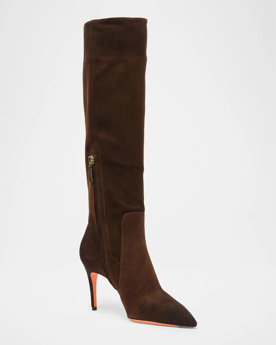 Santoni Viola 85MM Suede Knee-High Stiletto Boots | Thumbnail 2