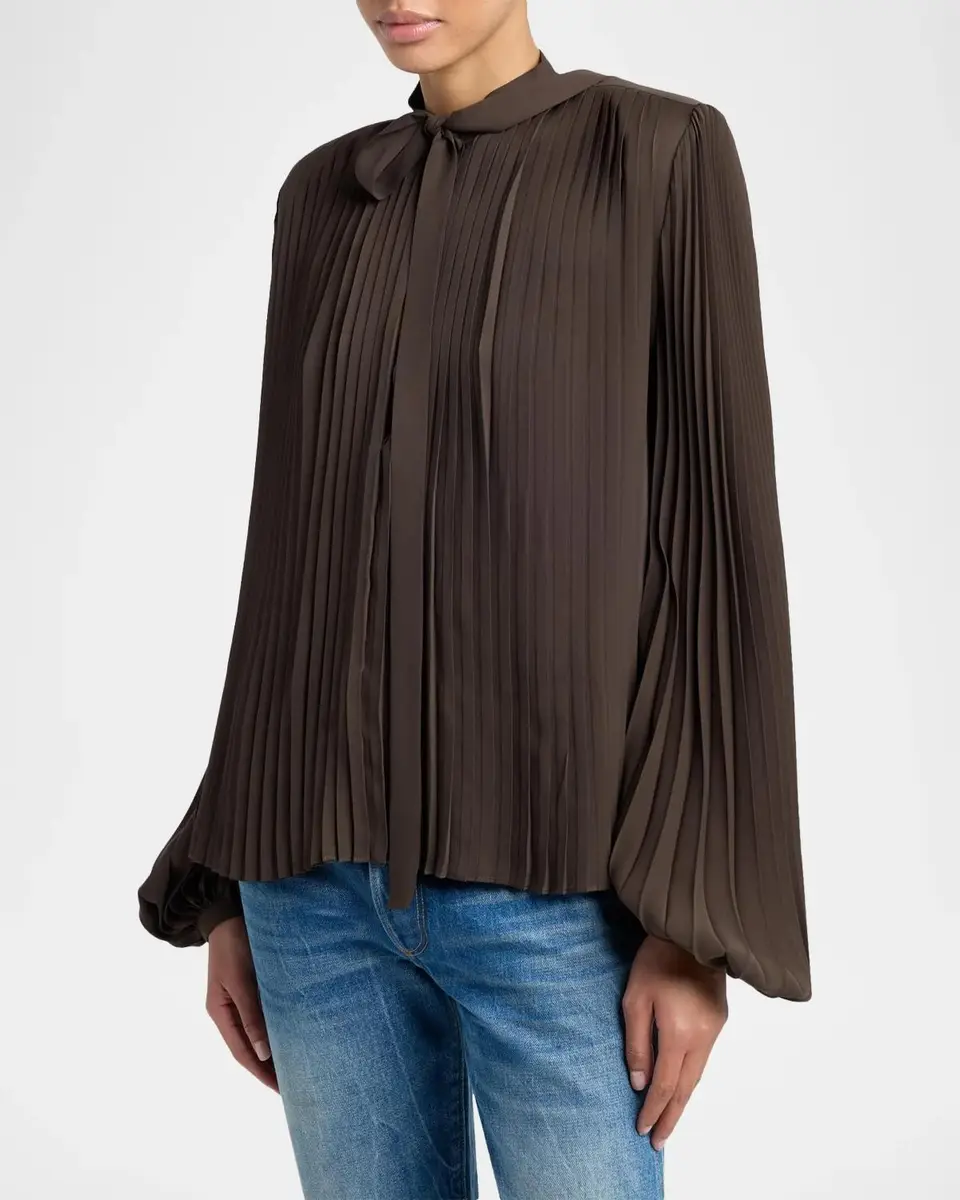 Tom Ford Pleated Balloon-Sleeve Neck-Scarf Blouse | Thumbnail 4 Tom Ford Pleated Balloon-Sleeve Neck-Scarf Blouse | Thumbnail 4