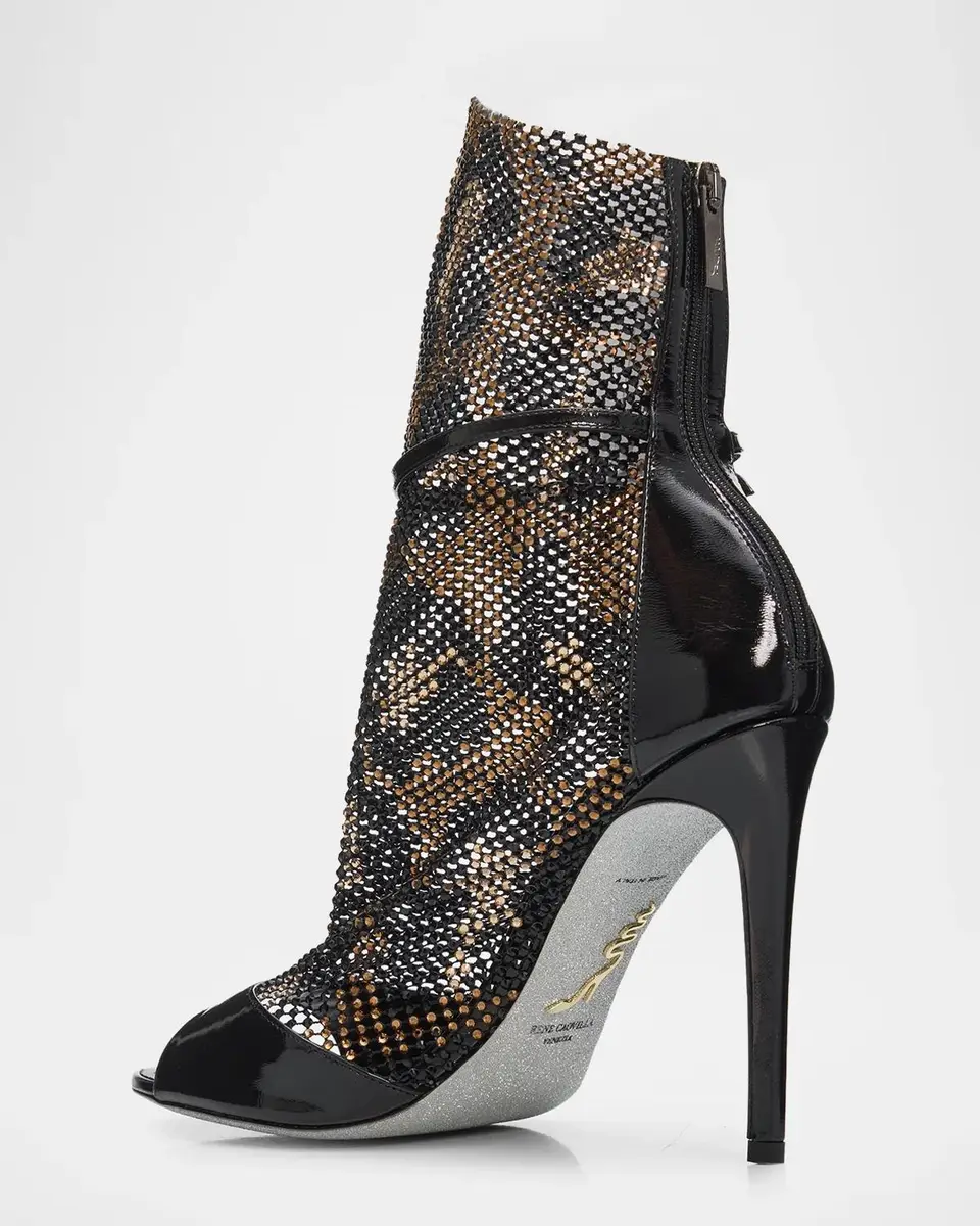 René Caovilla 105mm Patent Leather Embellished Mesh Booties | Thumbnail 4