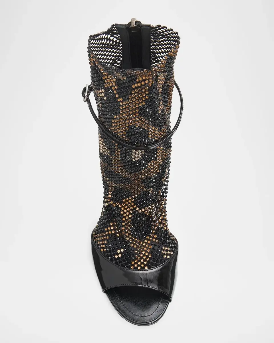 René Caovilla 105mm Patent Leather Embellished Mesh Booties | Thumbnail 6