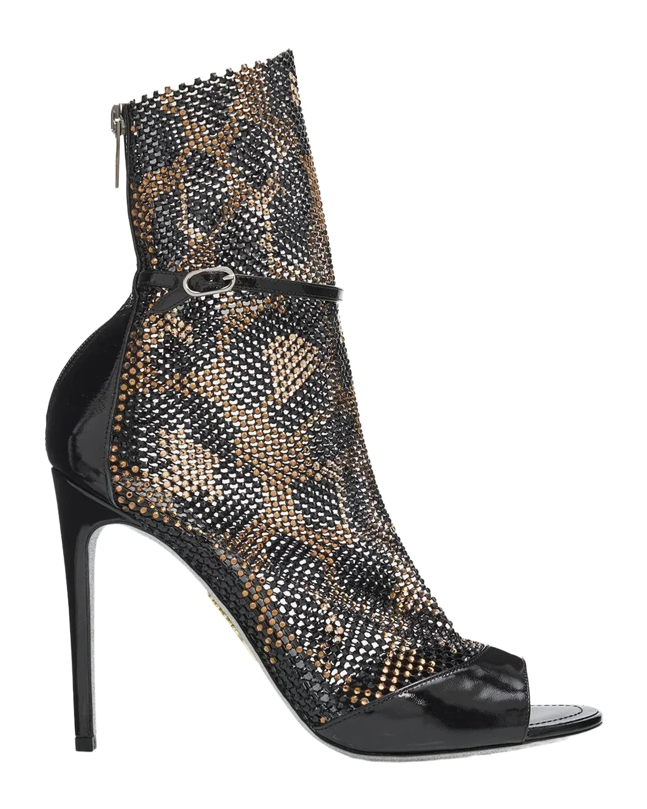 105mm Patent Leather Embellished Mesh Booties 105mm Patent Leather Embellished Mesh Booties