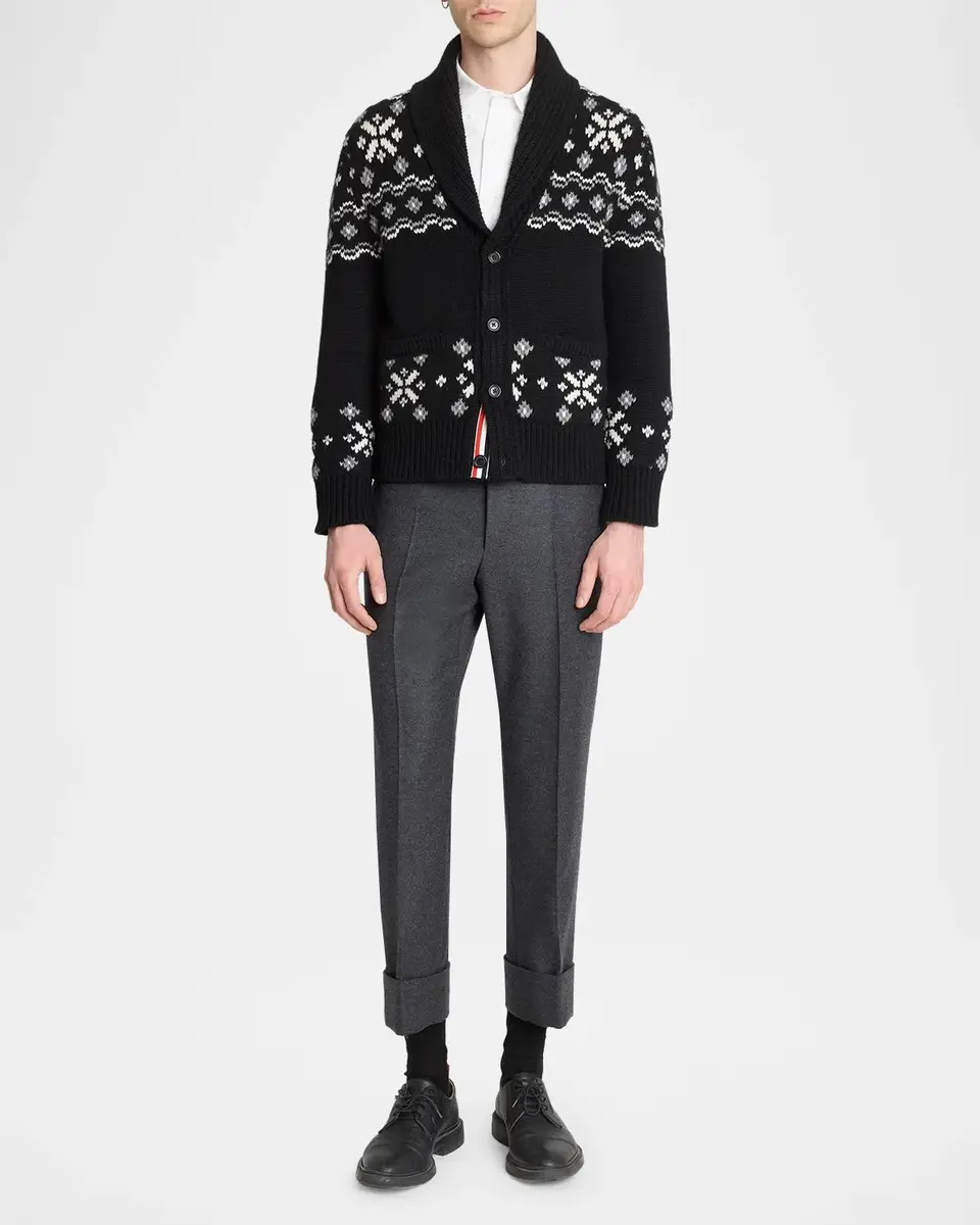 Thom Browne Men's Cashmere Shawl Collar Fair Isle Cardigan | Thumbnail 2 Thom Browne Men's Cashmere Shawl Collar Fair Isle Cardigan | Thumbnail 2