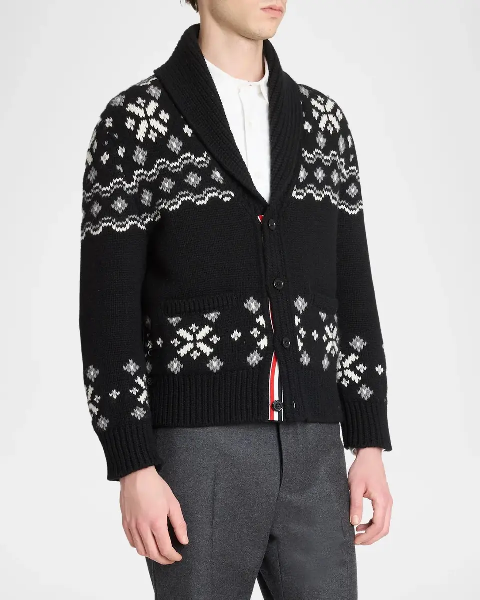 Thom Browne Men's Cashmere Shawl Collar Fair Isle Cardigan | Thumbnail 4 Thom Browne Men's Cashmere Shawl Collar Fair Isle Cardigan | Thumbnail 4