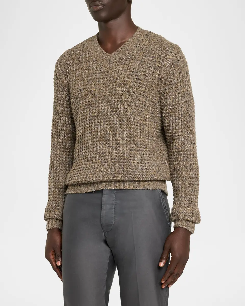 Vince Men's Waffle Donegal V-Neck Sweater | Thumbnail 4 Vince Men's Waffle Donegal V-Neck Sweater | Thumbnail 4