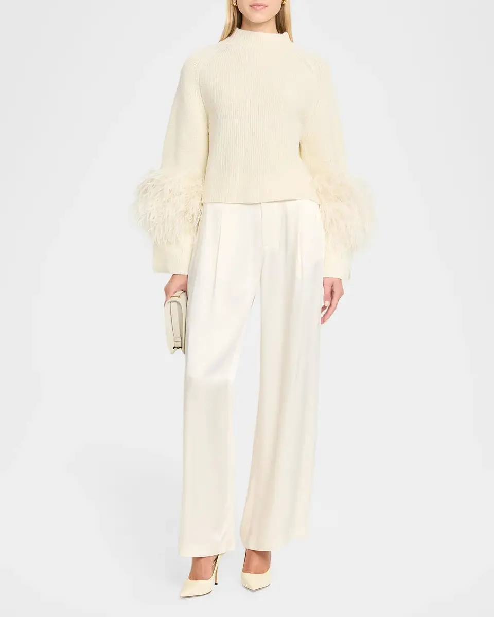 Lapointe Mock-Neck Merino Wool Feather-Cuff Sweater | Thumbnail 2