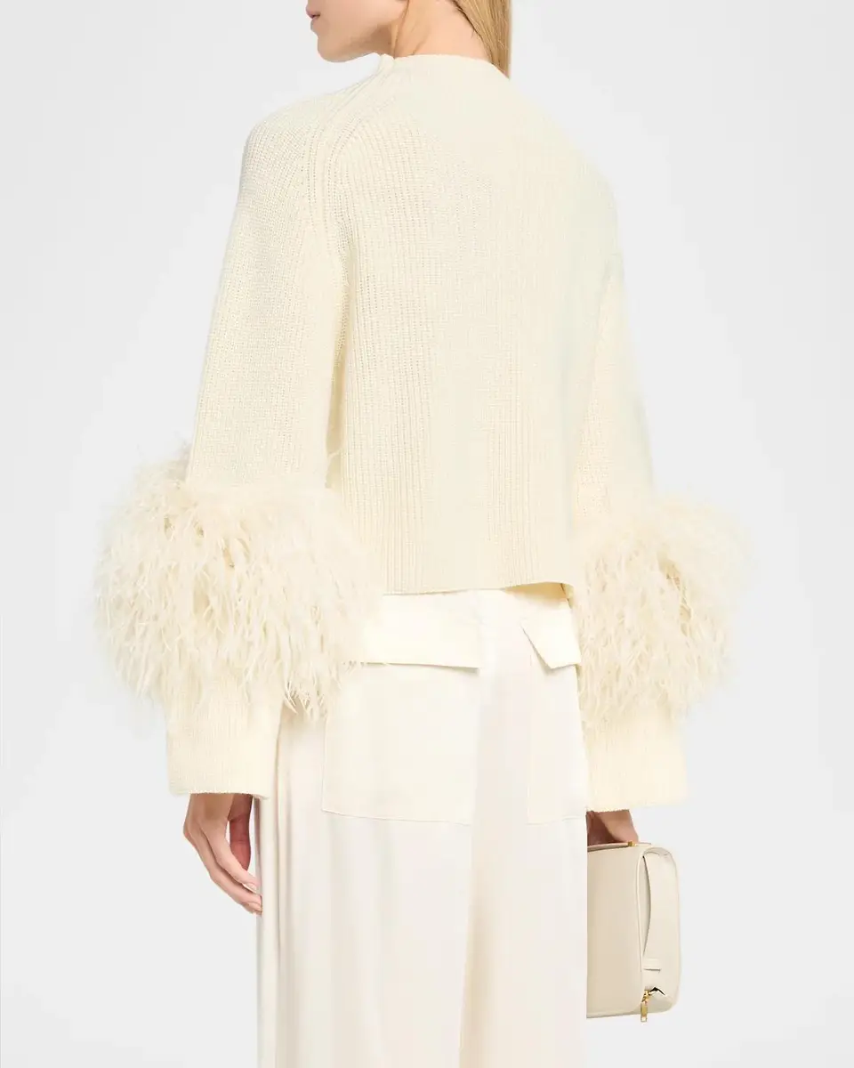 Lapointe Mock-Neck Merino Wool Feather-Cuff Sweater | Thumbnail 3