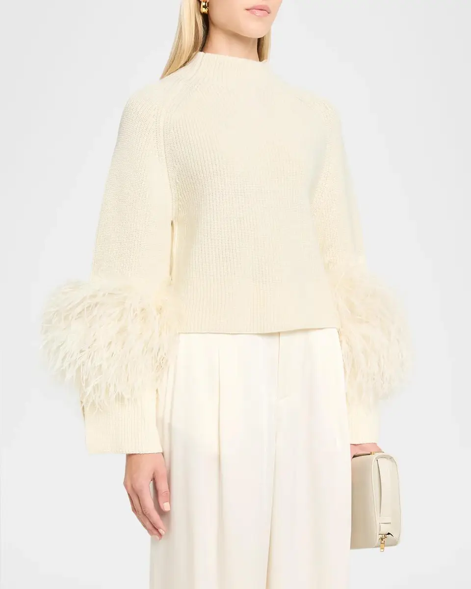 Lapointe Mock-Neck Merino Wool Feather-Cuff Sweater | Thumbnail 4
