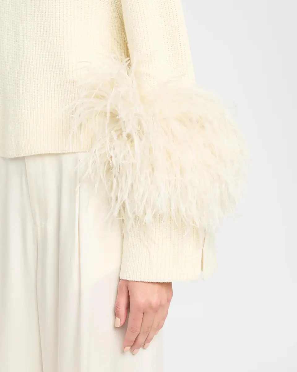Lapointe Mock-Neck Merino Wool Feather-Cuff Sweater | Thumbnail 5