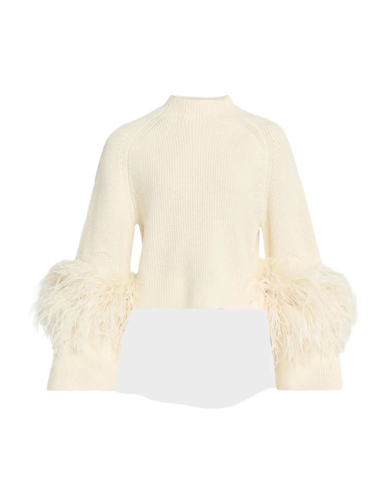 Mock-Neck Merino Wool Feather-Cuff Sweater
