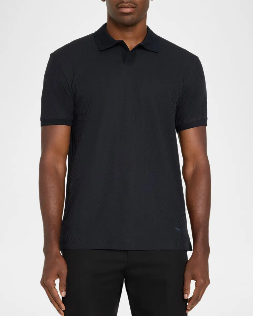 Emporio Armani Men's Micro-Geometric Jacquard Polo Shirt | Thumbnail 4