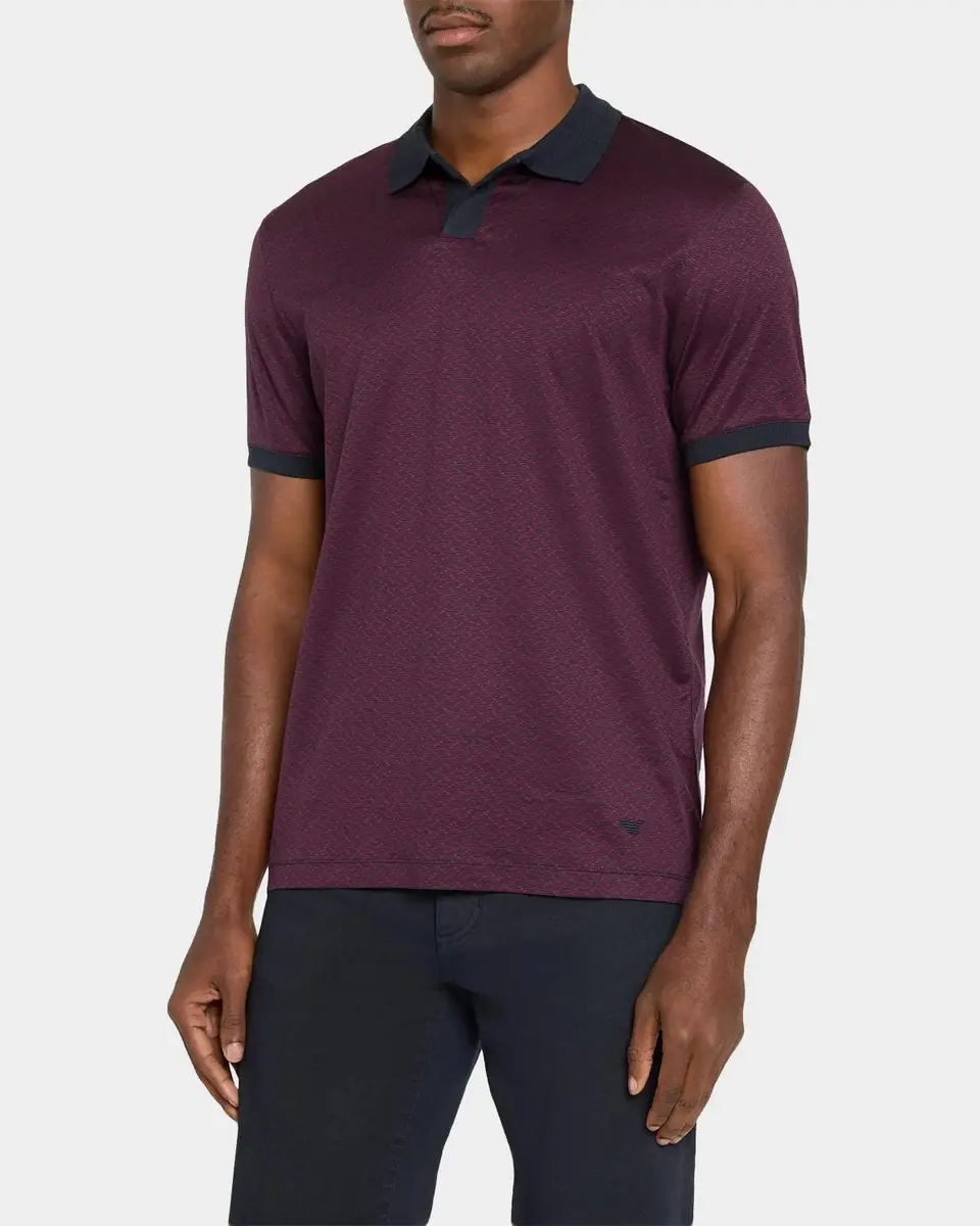 Emporio Armani Men's Zigzag Lyocell and Cotton Polo Shirt | Thumbnail 4 Emporio Armani Men's Zigzag Lyocell and Cotton Polo Shirt | Thumbnail 4