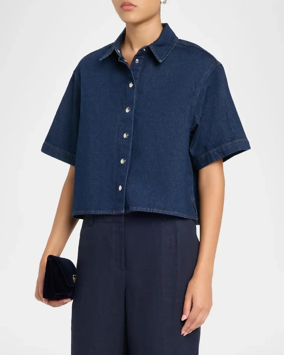 Anine Bing Lincoln Denim Crop Shirt | Thumbnail 4 Anine Bing Lincoln Denim Crop Shirt | Thumbnail 4