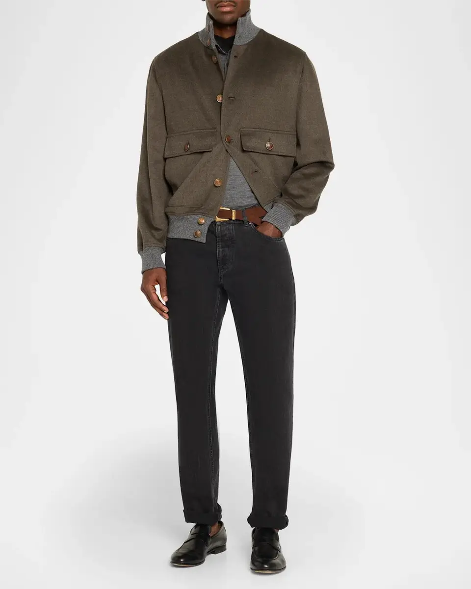 Brunello Cucinelli Men's Wool Button-Front Blouson | Thumbnail 2 Brunello Cucinelli Men's Wool Button-Front Blouson | Thumbnail 2