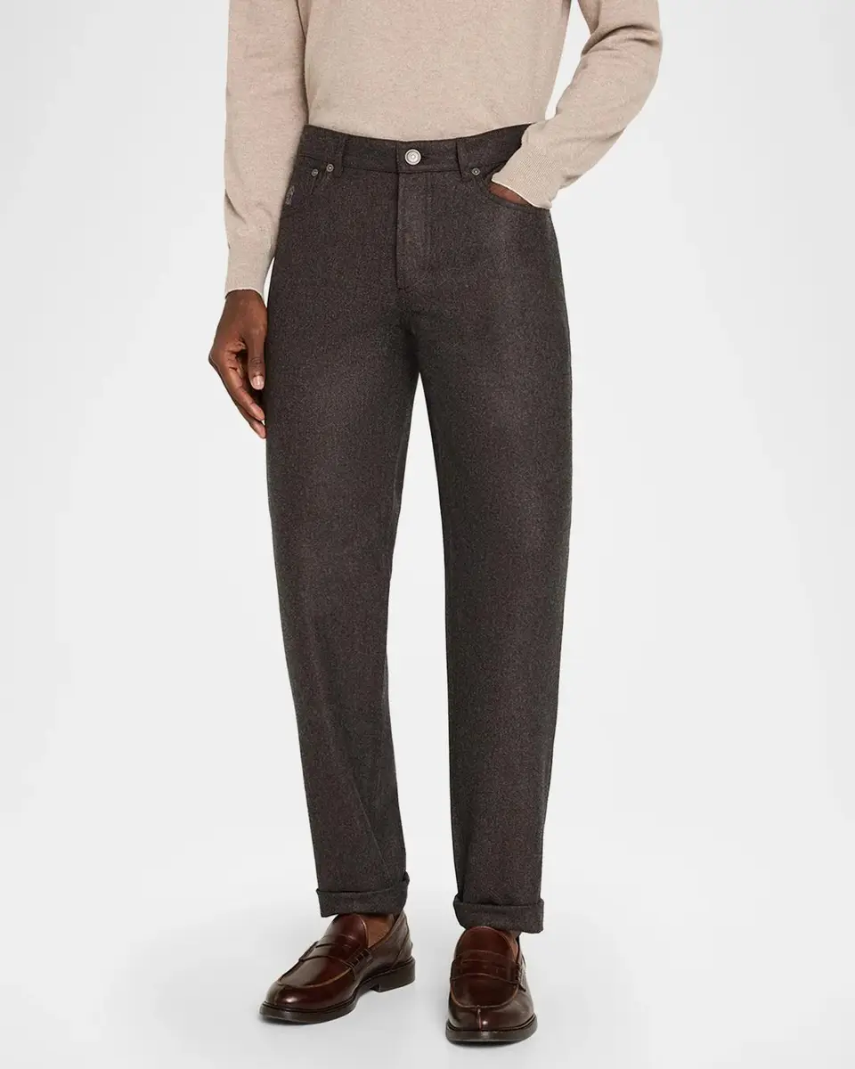 Brunello Cucinelli Men's Carded Flannel Five-Pocket Pants | Thumbnail 4 Brunello Cucinelli Men's Carded Flannel Five-Pocket Pants | Thumbnail 4