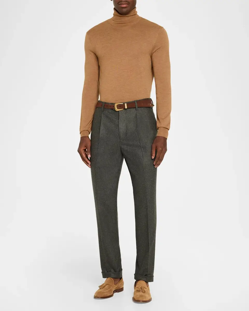 Brunello Cucinelli Men's Carded Flannel Pleated Trousers | Thumbnail 2 Brunello Cucinelli Men's Carded Flannel Pleated Trousers | Thumbnail 2