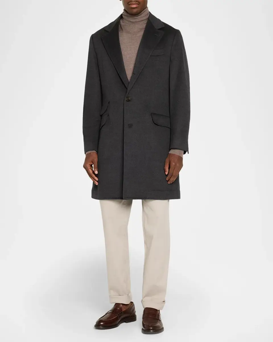 Brunello Cucinelli Men's Wool Single-Breasted Overcoat | Thumbnail 2 Brunello Cucinelli Men's Wool Single-Breasted Overcoat | Thumbnail 2