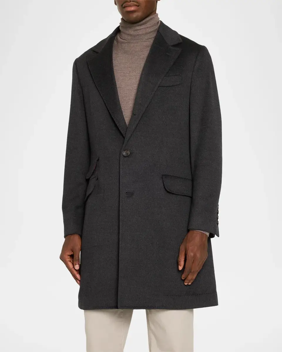 Brunello Cucinelli Men's Wool Single-Breasted Overcoat | Thumbnail 4 Brunello Cucinelli Men's Wool Single-Breasted Overcoat | Thumbnail 4