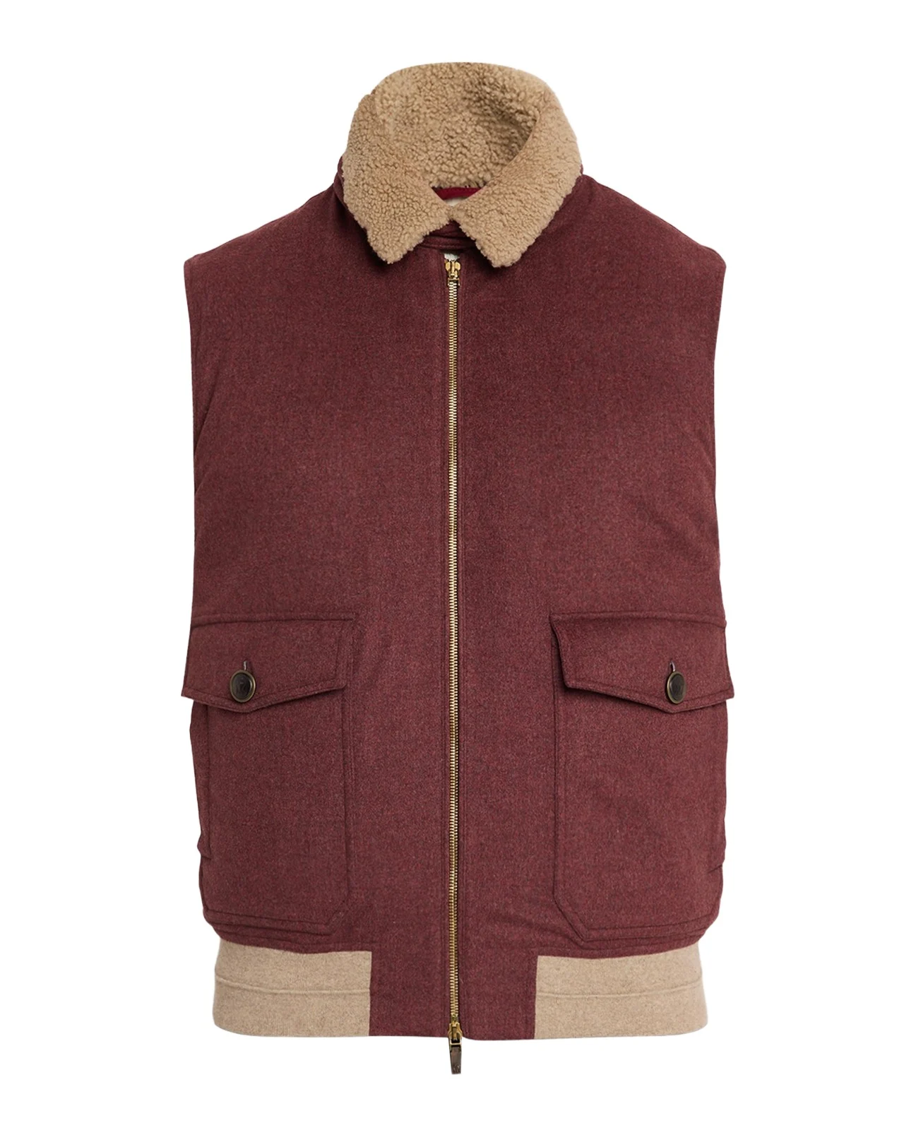 Brunello Cucinelli Men's Shearling-Collar Wool Down Padded Vest
