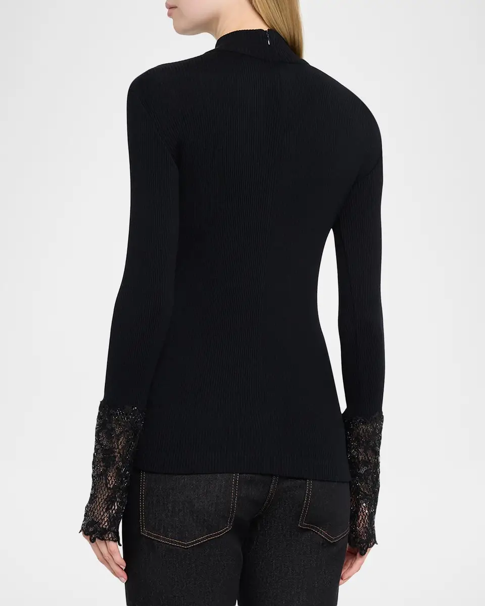 Brunello Cucinelli Lace Glow Embroidered Long-Sleeve Top | Thumbnail 3
