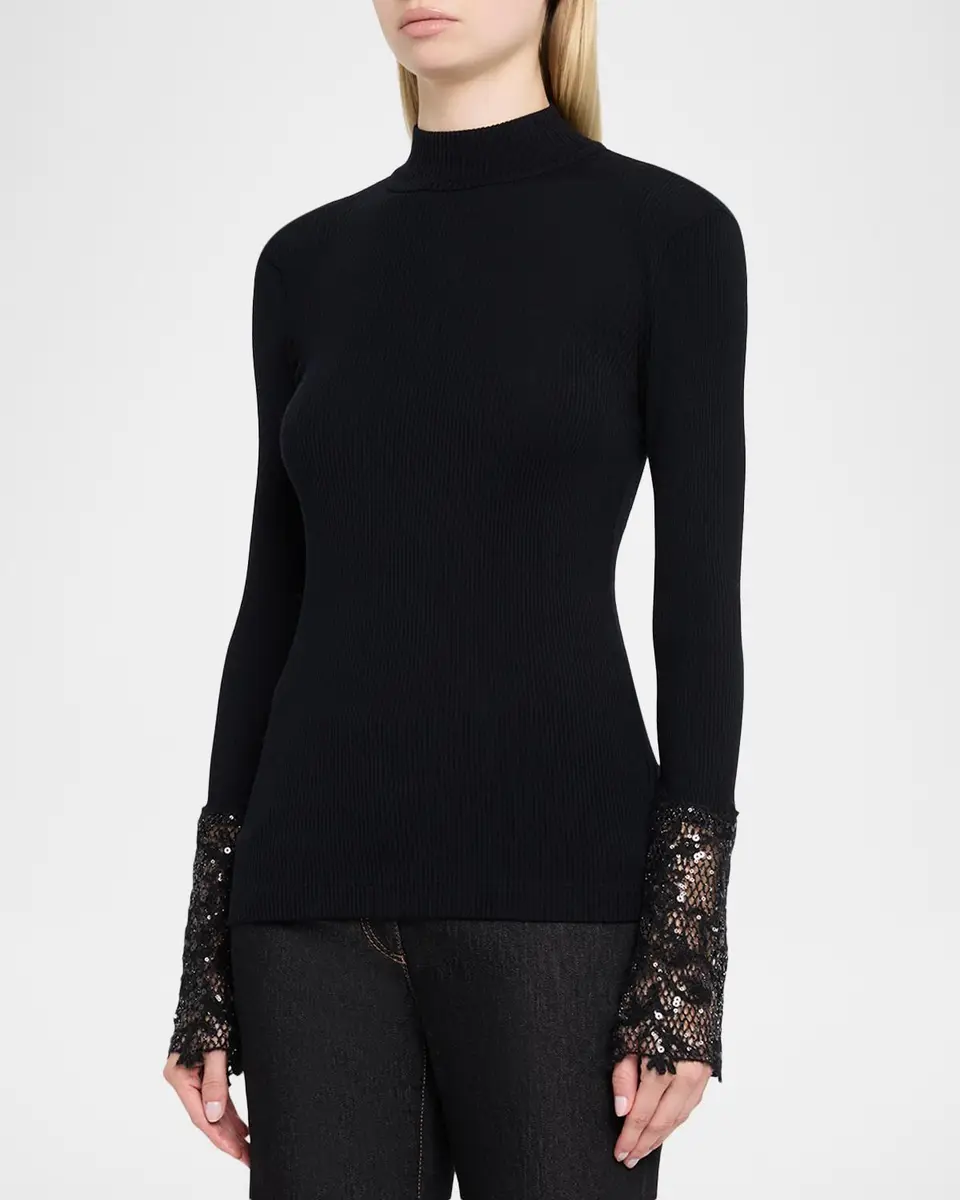 Brunello Cucinelli Lace Glow Embroidered Long-Sleeve Top | Thumbnail 4