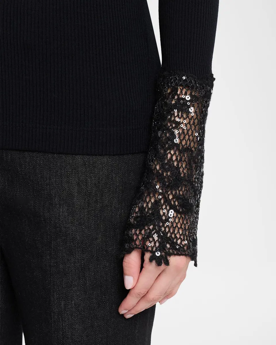 Brunello Cucinelli Lace Glow Embroidered Long-Sleeve Top | Thumbnail 5