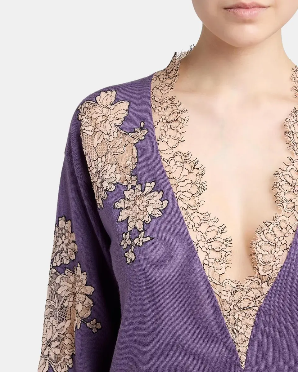 Valentino Garavani Lace-Inset Plunging Wool Sweater | Thumbnail 5