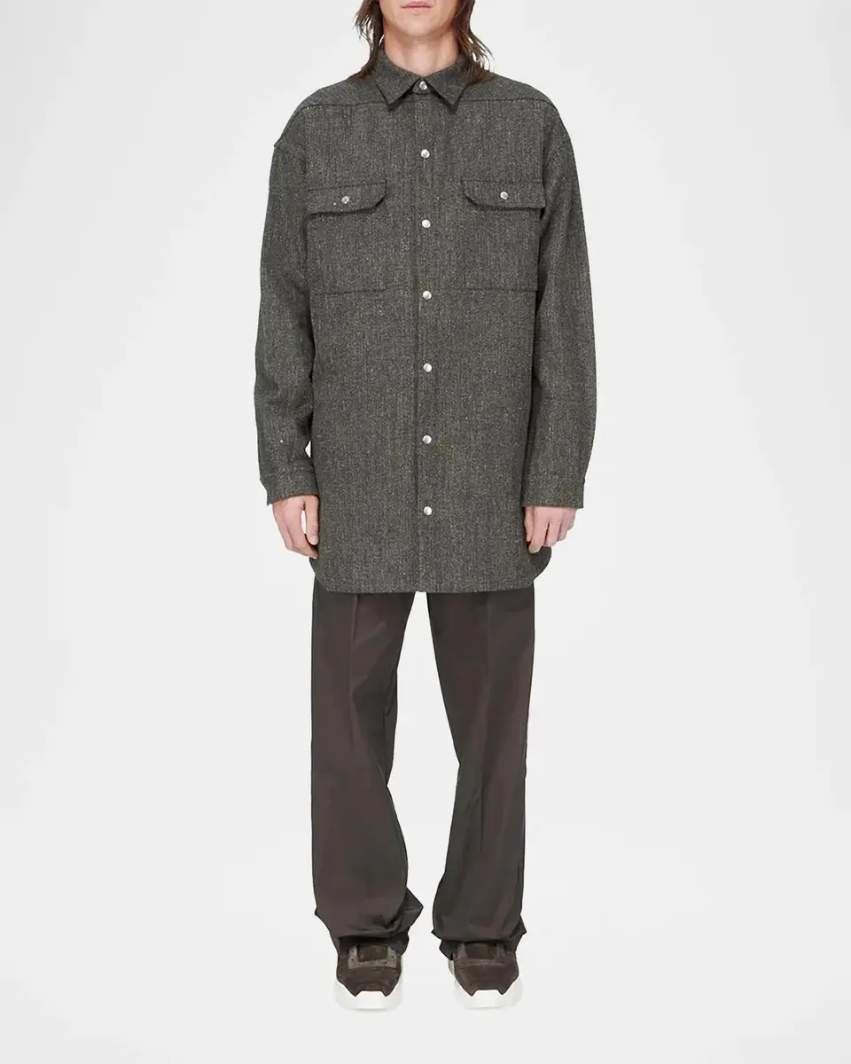 Rick Owens Wool-Blend Tweed Oversized Outershirt | Thumbnail 2 Rick Owens Wool-Blend Tweed Oversized Outershirt | Thumbnail 2