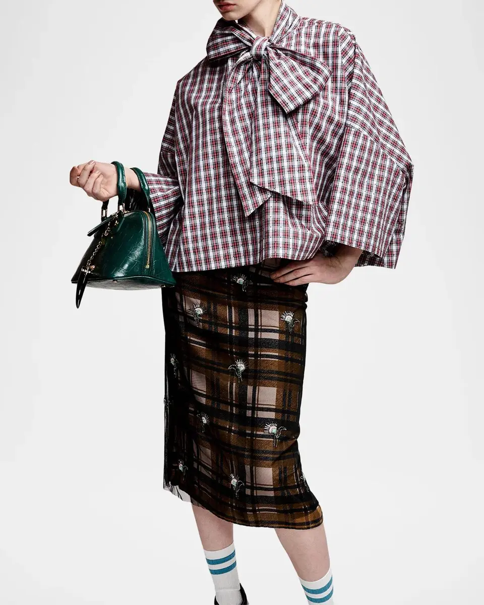 Essentiel Antwerp Kate Embellished Plaid Midi Skirt | Thumbnail 4