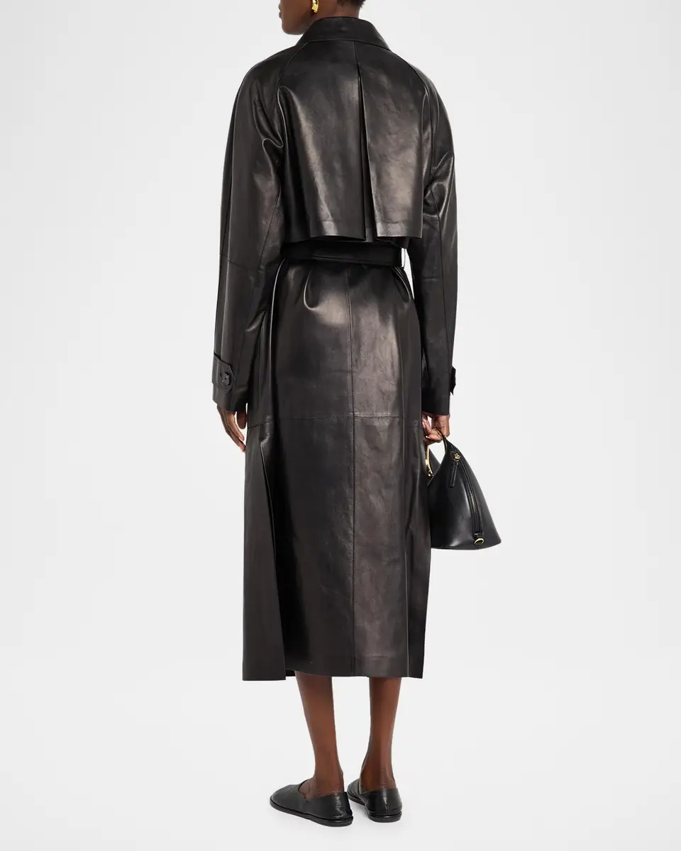 Lafayette 148 New York Oversized Belted Leather Trench Coat | Thumbnail 3