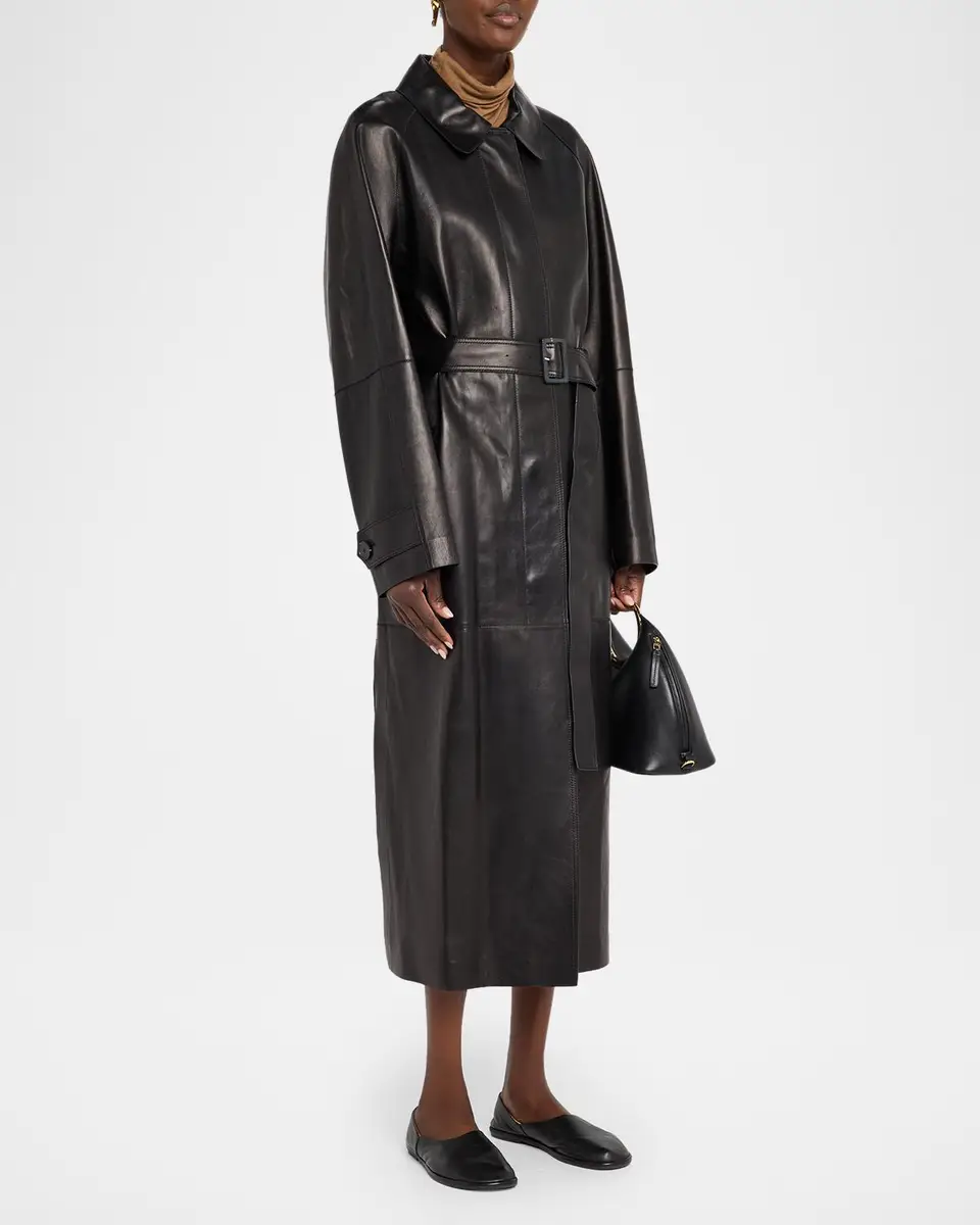 Lafayette 148 New York Oversized Belted Leather Trench Coat | Thumbnail 4