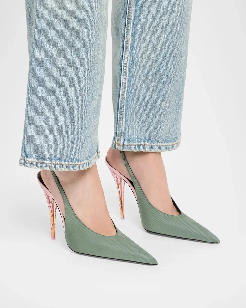 Saint Laurent 110mm Slingback Pumps in Silk Faille | Thumbnail 2
