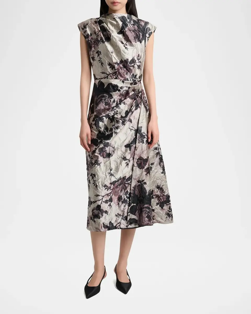 Erdem Draped Floral Satin Midi Dress | Thumbnail 2