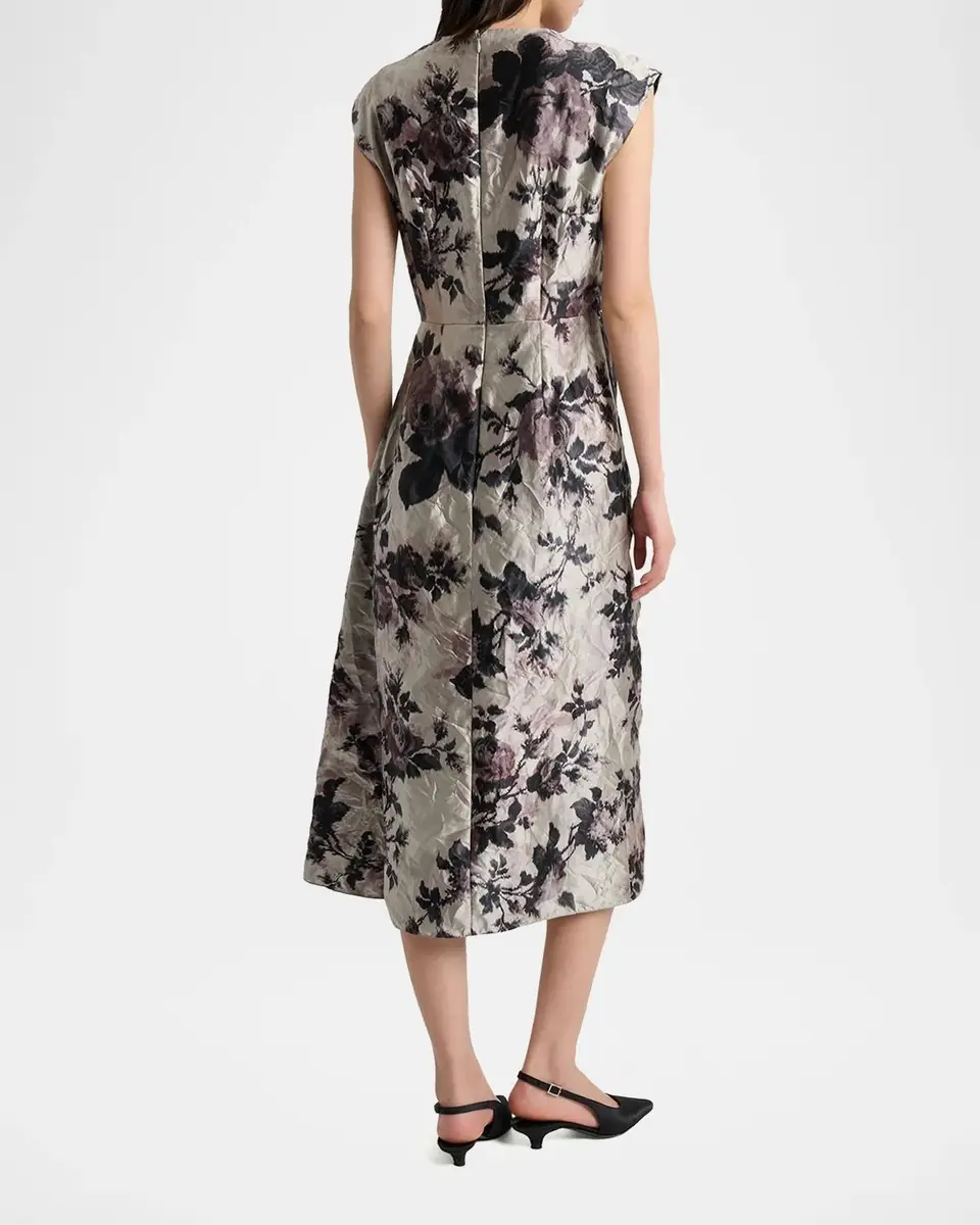 Erdem Draped Floral Satin Midi Dress | Thumbnail 3