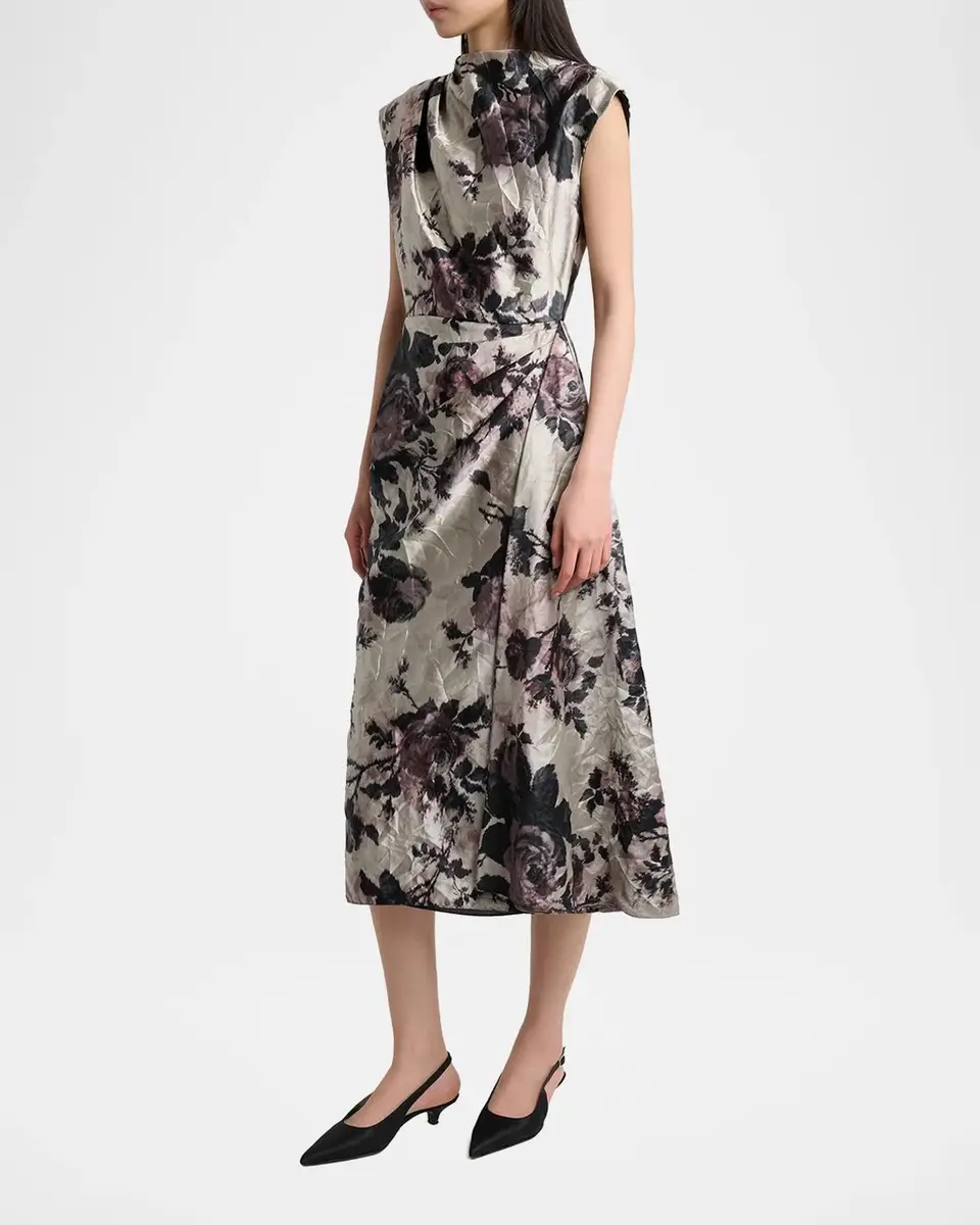 Erdem Draped Floral Satin Midi Dress | Thumbnail 4