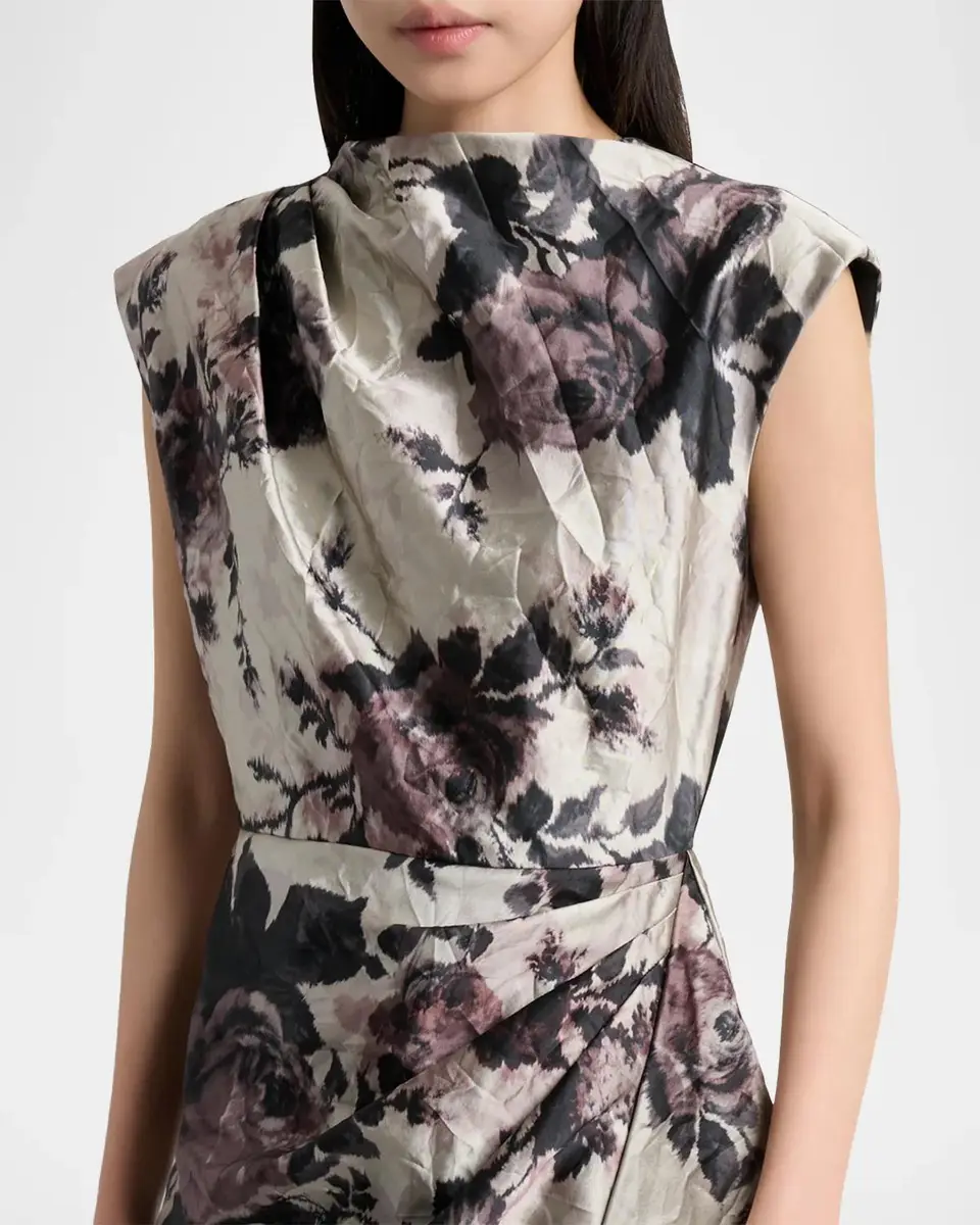 Erdem Draped Floral Satin Midi Dress | Thumbnail 5