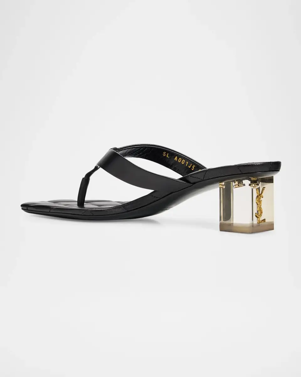 Saint Laurent Leather Thong Sandals w/ Plexi Heel | Thumbnail 4 Saint Laurent Leather Thong Sandals w/ Plexi Heel | Thumbnail 4